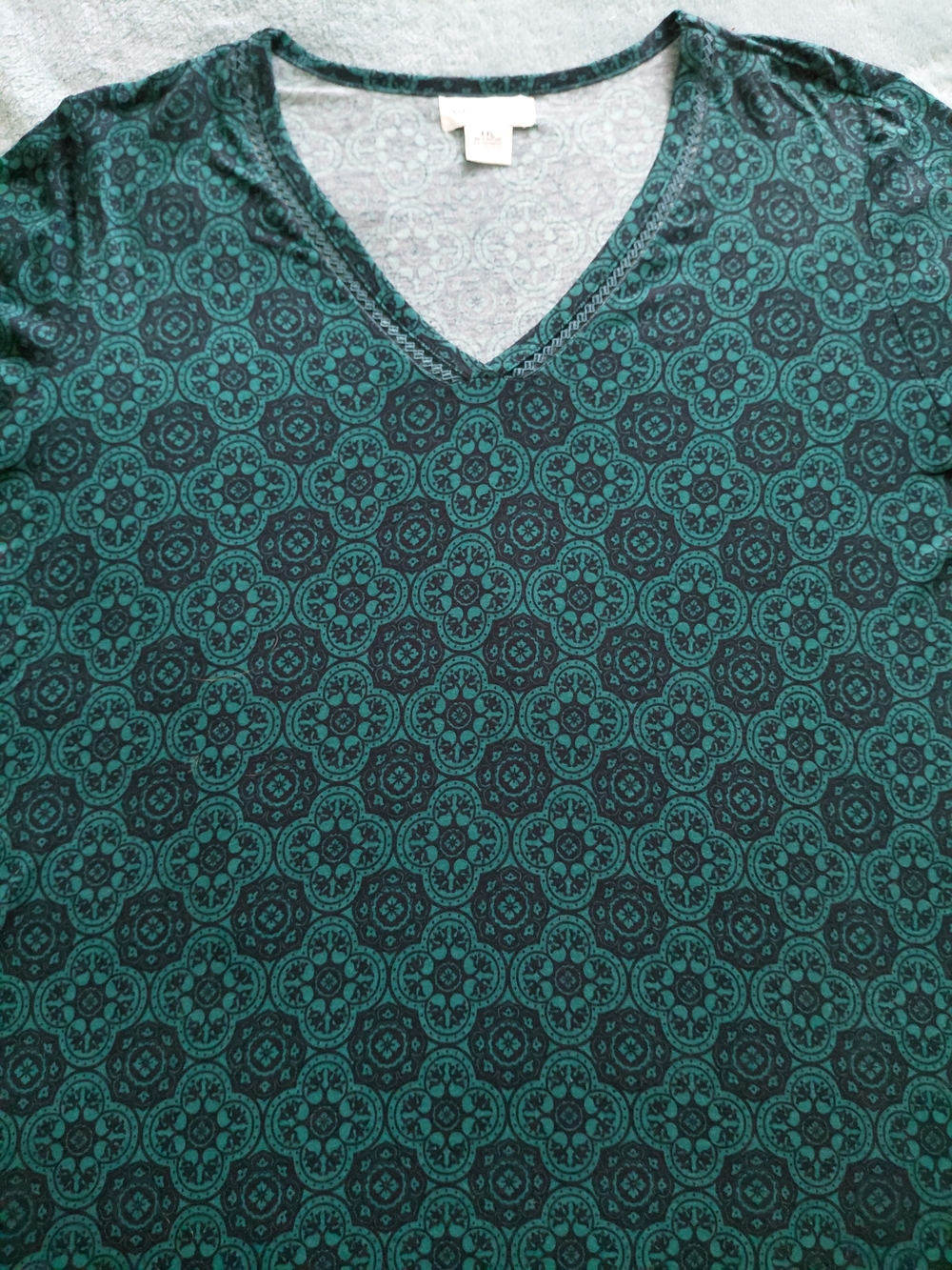 Liz Claiborne Green Teal & Navy Medallion V-Neck Tunic Size XXL - Picture 5 of 6